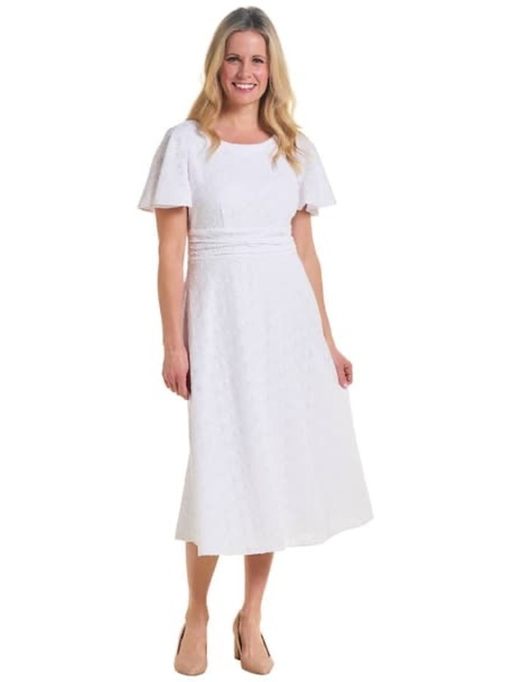 Perceptions New York White Midi Dress with Flutter Sleeves